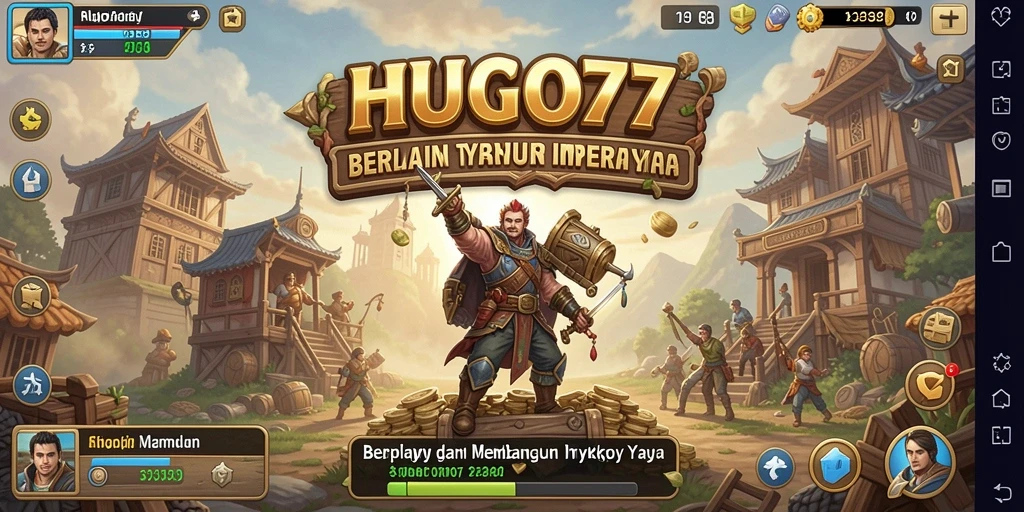 Tampilan gameplay HUGO77 dengan berbagai elemen Tycoon yang menarik.
