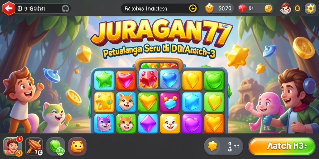 Screenshot utama JURAGAN77 menampilkan gameplay match-3 yang menantang dan menarik.