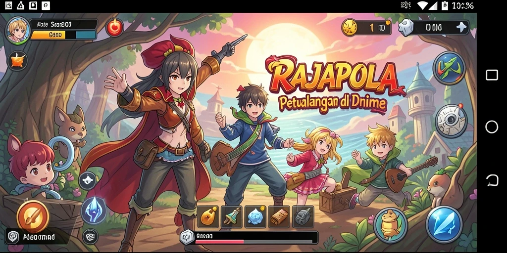 Tangkapan layar RAJAPOLA menunjukkan pertempuran seru dan karakter anime yang menawan.