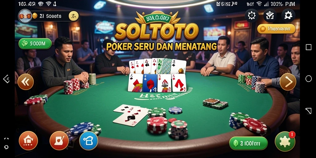 Tampilan gameplay seru dari SOLOTOTO dengan suasana Poker yang mendalam.